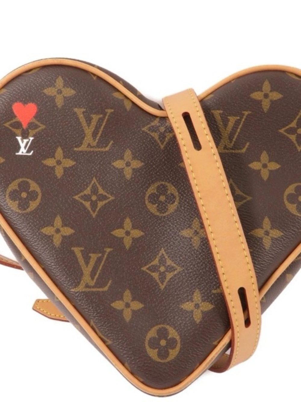 Louis Vuitton Brown Monogram Heart Crossbody with Tan Trim and Red Accent